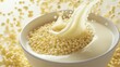 © P.manthana - Millet in Spiraling Milk Splash: A bowl of millet positioned at the center, with milk swirling and spiraling around it in a fluid motion. The sparkling droplets catch the light, creating a lively and