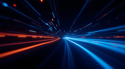 Fototapete - Abstract Light Trails in Blue and Orange Colors Creating a Dynamic and Energetic Visual Effect in a Motion Blur Style