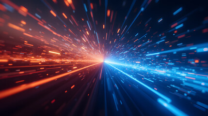 Fototapete - Dynamic Abstract Motion Background with Intense Blue and Red Light Trails Creating a Sense of Speed and Energy in a Futuristic Environment