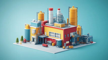 Poster -  isometric model of industrial building. Generative AI