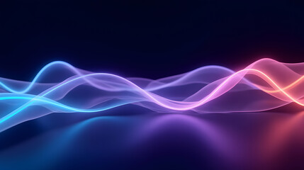 Fototapete - Abstract wave patterns in blue, purple, and red tones creating a smooth gradient background for technology, music, and design themes in digital art