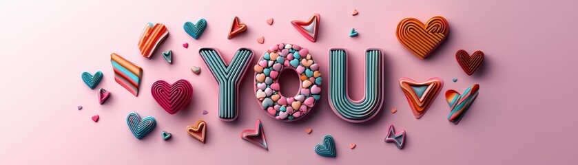 Poster - Creative Design Featuring You in a Center of Colorful Hearts and Sweet Elements on a Pink Background