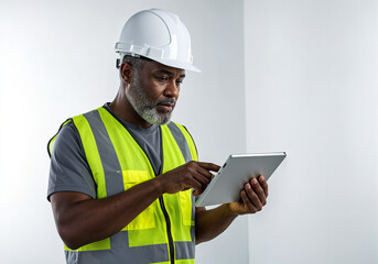 Poster - civil engineer with tablet at construction site . Generative AI