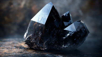 Poster - 3d render, abstract black crystal background, faceted texture, panorama, wide panoramic polygonal wallpaper