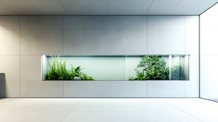 Wall Mural - A sleek, modern aquarium showcases lush greenery against a minimalist backdrop, creating a tranquil and stylish interior space.