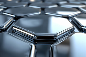 Poster - Chrome hexagon pattern, reflective surface, abstract background, tech design