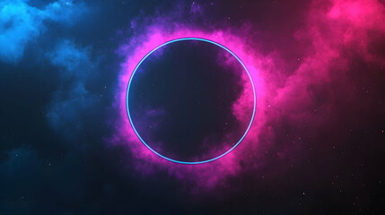 Wall Mural - Neon circle cosmic background, vibrant nebula, space design, digital art