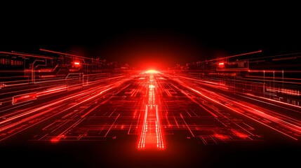 Poster - red digital highway, future tech, dark background, speed