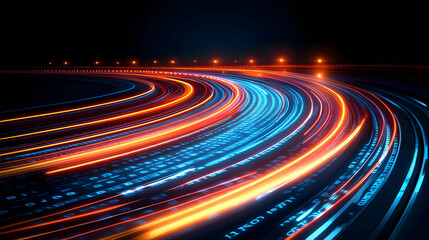 Poster - Futuristic highway, data stream, night, speed