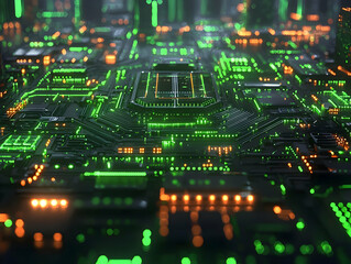Poster - Futuristic CPU, glowing circuits, digital background. Tech website banner
