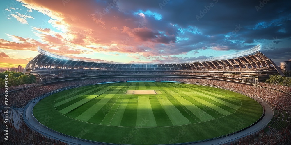 Cricket Stadium with a Sunset sky in the background, Cricket stadium ...