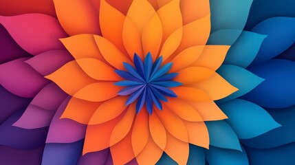 Poster - Vibrant Flower Pattern with Symmetrical Petals in Rich Orange and Blue Tones