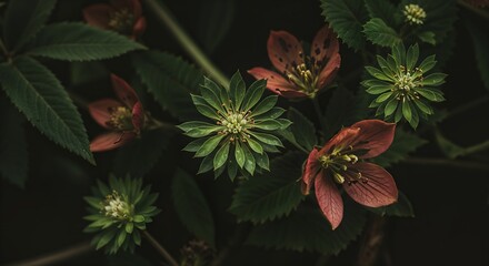 Wall Mural - Vivid Red Flowers Close-Up on Plant - Botanical Natural Beauty Background