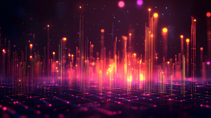 Poster - futuristic city lightscape, vibrant glow, digital art, tech background