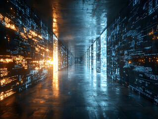 Poster - Data corridor, glowing code walls, futuristic tech