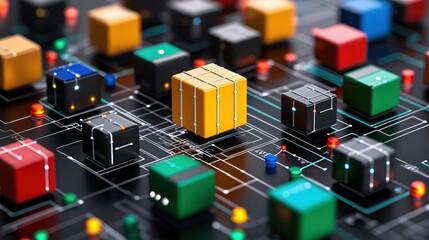 Poster - Colorful Cubes Network Digital Data Flow Abstract Technology