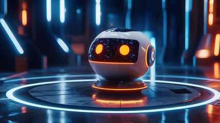 Poster - Futuristic Robot Sphere Neon Lights Sci Fi Technology Concept