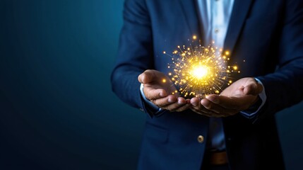 Poster - Businessman Holding Bright Sparkling Innovation Success Energy