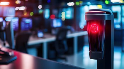 Poster - Futuristic Red Light Security System in Modern Office Setting