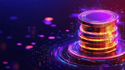 Poster - Neon Rings Abstract Digital Currency Finance Technology Data