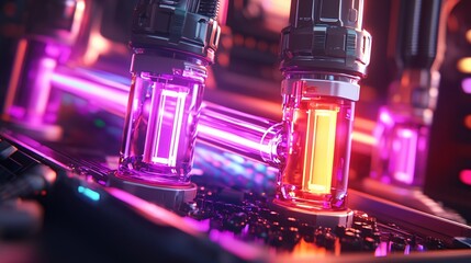 Poster - Futuristic Technology Neon Glow  Cyberpunk Style  High Tech  Digital  System