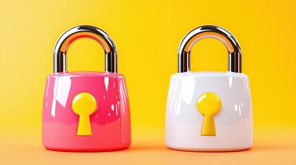 Aufkleber - Colorful Padlocks Security Concept Bright Yellow Background