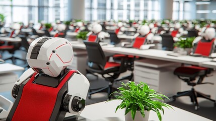 Aufkleber - Modern Robot in a Futuristic Office Workspace
