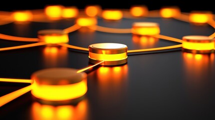 Poster - Golden Network Nodes Illuminated Glowing Connections Abstract Technology