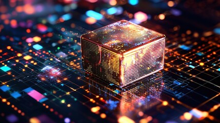 Poster - Futuristic Digital Cube Network Technology Abstract Art