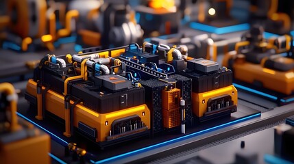 Poster - Futuristic Orange and Black Industrial Machinery System