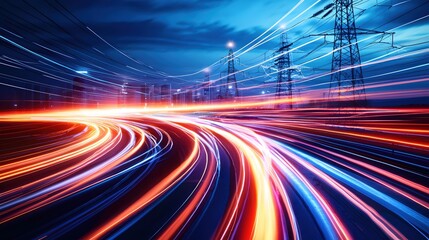 Poster - Dynamic Cityscape Night Lightspeed Energy Power Lines