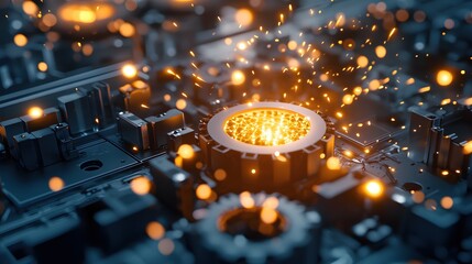 Poster - Futuristic Technology Glowing Circuit Board Sparks Innovation Energy