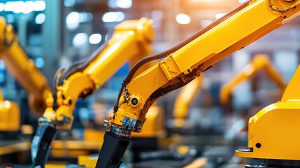 Poster - Industrial Robotic Arms in Modern Factory Setting High Tech Automation Manufacturing Process