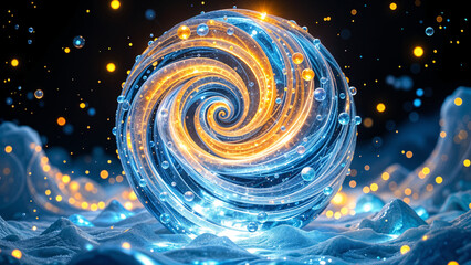 Poster - abstract ice sphere . Generative AI