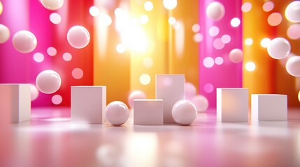Aufkleber - Abstract Pink Orange Background White Cubes Spheres Product Display Scene