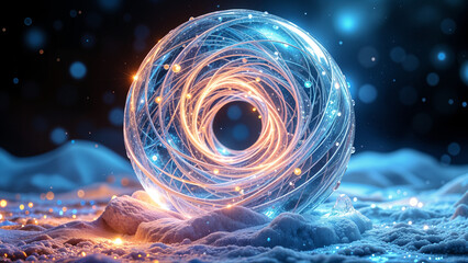 Poster - abstract ice sphere . Generative AI