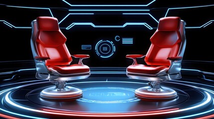 Aufkleber - Futuristic Red Chairs in a Sci Fi Control Room Setting