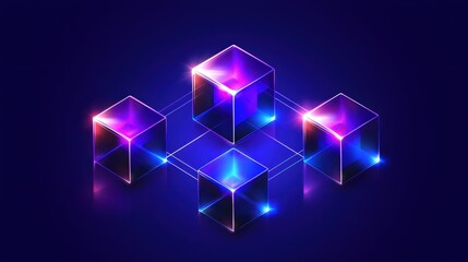 Poster - Neon Cubes Network Digital Abstract Technology Art