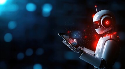 Poster - Futuristic Robot Using Tablet Device in Dark Digital Space