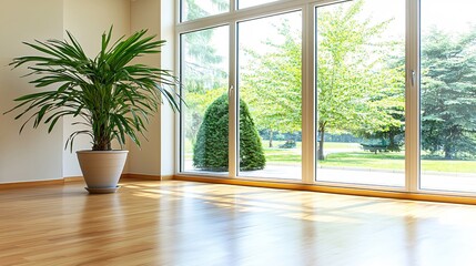 Poster - Bright Room Sunlight Hardwood Floor Plant Window View