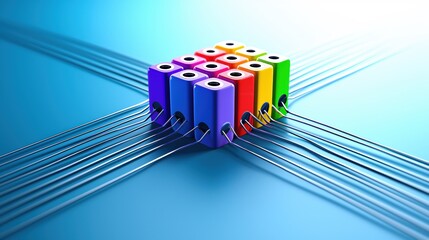 Aufkleber - Colorful Cubes Connected by Sleek Lines Abstract Technology Network Concept