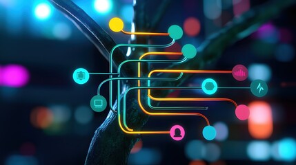 Poster - Network Growth Digital Tree Connecting Global Innovation Technology