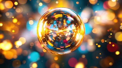 Poster - Abstract Golden Sphere with Vibrant Bokeh Lights Background