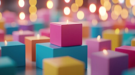 Poster - Colorful Cubic Candles Festive Lights Warm Glow Peaceful Atmosphere