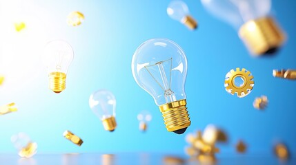 Poster - Golden Lightbulb Ideas Innovation Gears Technology Concept