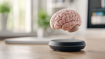 Poster - Human Brain Hovers Above Modern Device Futuristic Technology Concept