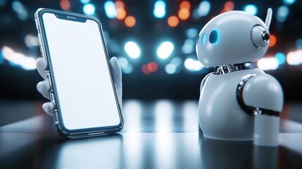 Aufkleber - Modern Robot Viewing Smartphone Blank Screen Futuristic Technology Concept