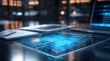 Aufkleber - Futuristic Digital Workspace Modern Technology Data Network Interface