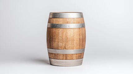 Wall Mural - Aged Wooden Barrel With Silver Bands On White Background