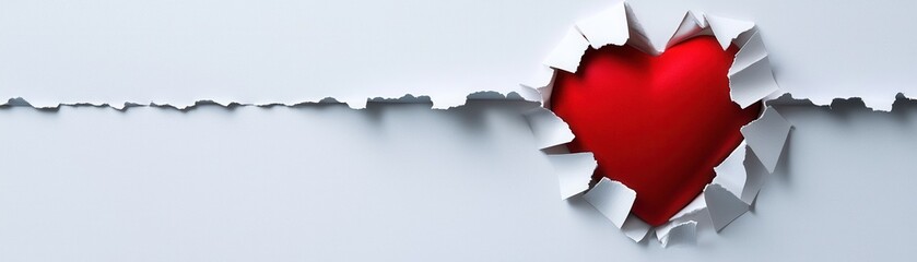 Poster - Torn Edges of Paper Framing a Vibrant Heart Design on a Clean Background